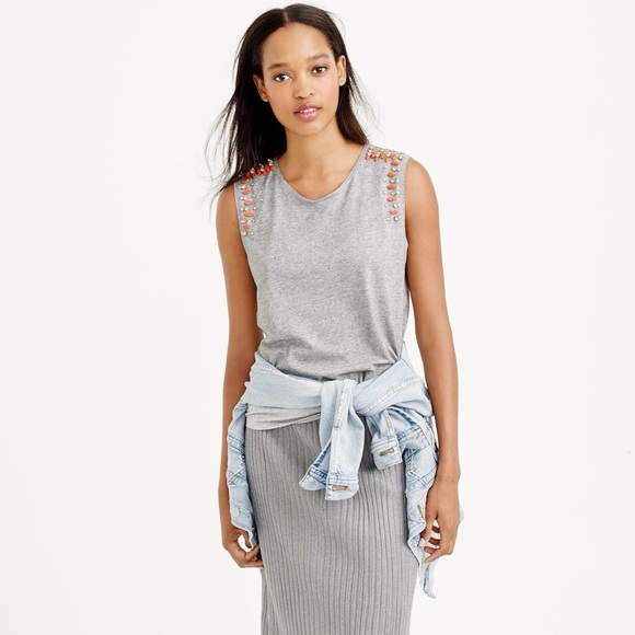 J. Crew Tops - J. Crew Gray Orange Embellished Tank